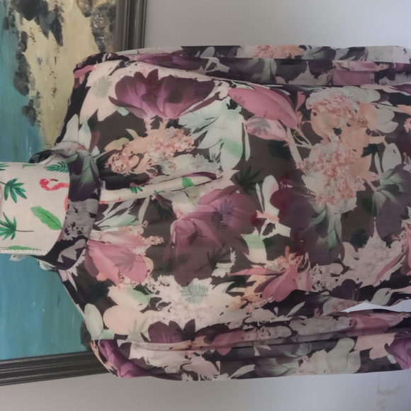 Portmans Tops - Portmans floral long sleeve sheer blouse (sz 6) keyhole detail